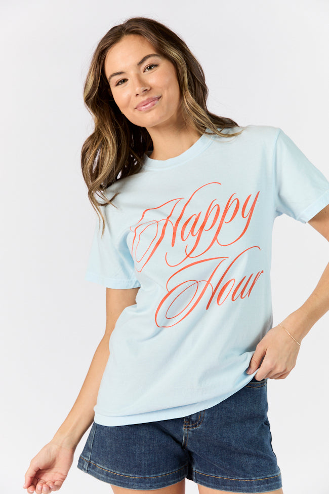 Happy Hour Light Blue Comfort Color Graphic Tee