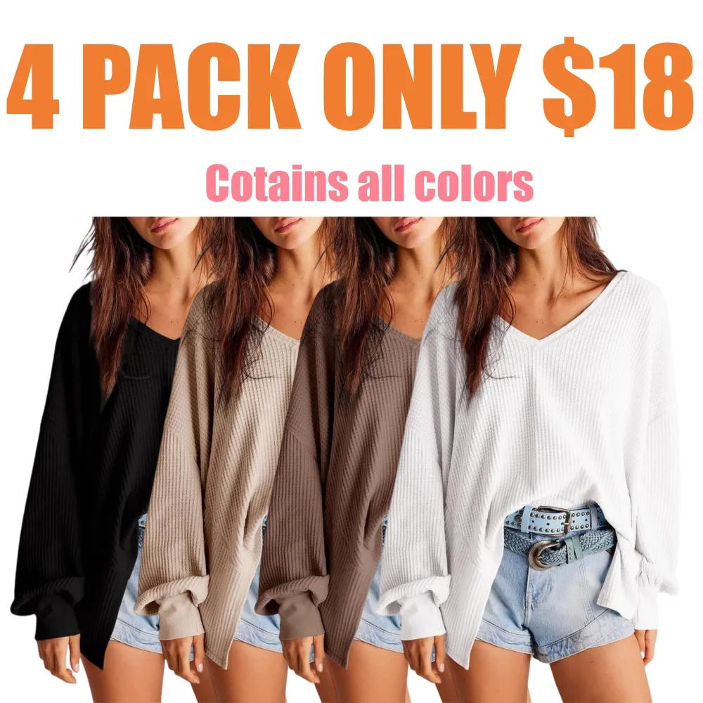 Women's Waffle Knit V-Neck Oversized Sweater