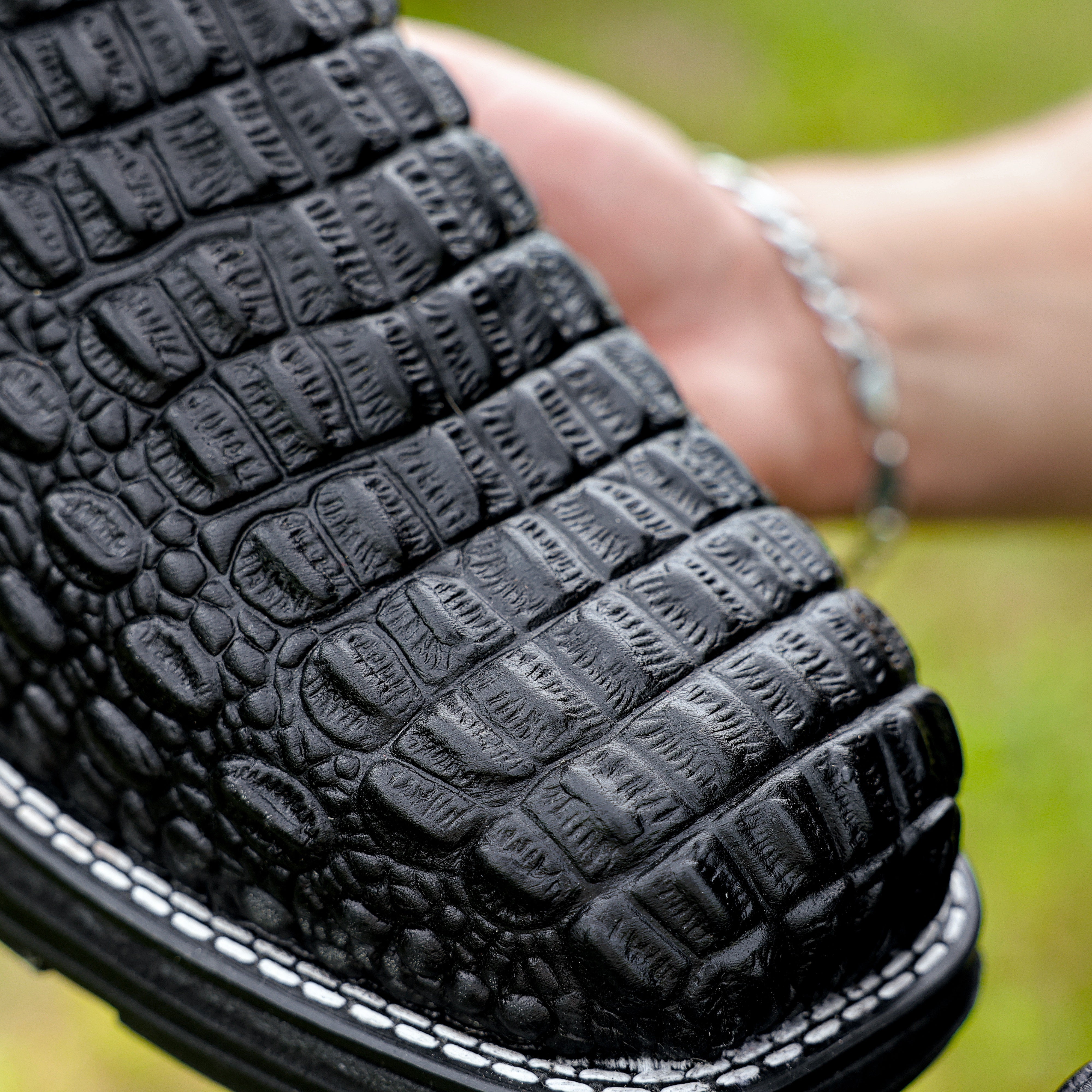 Black Caiman Hornback Leather Boots With 3D Lightweight BLACK EDITION Sole - Composite Toe