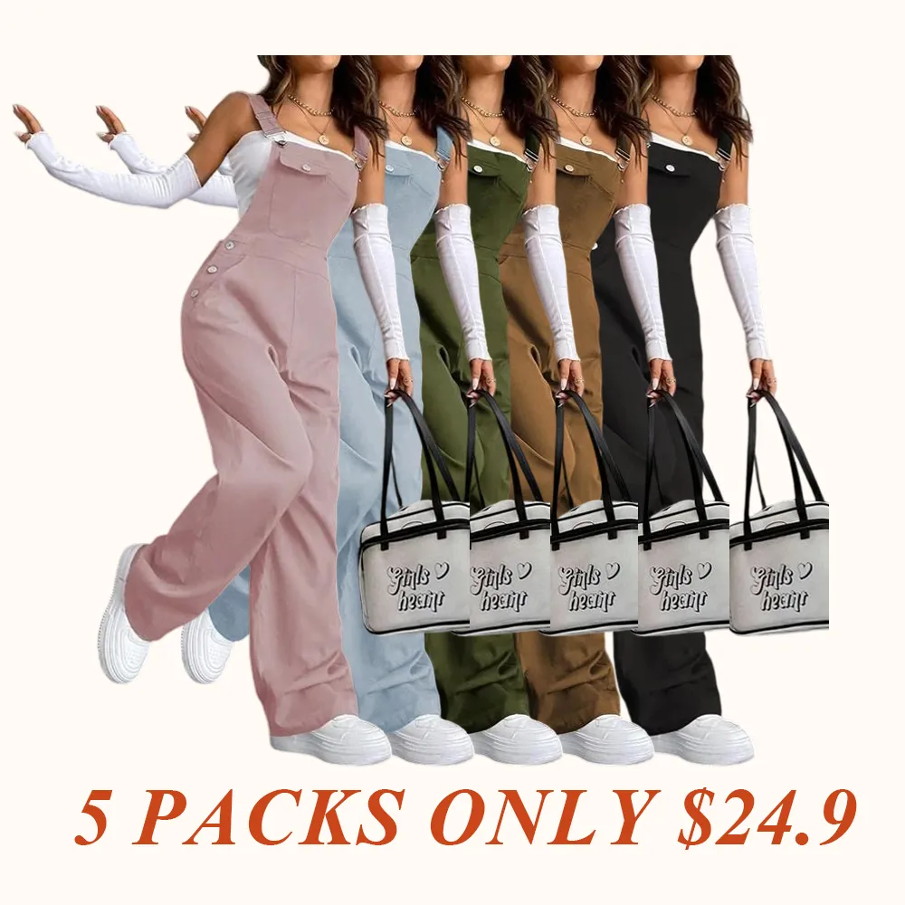 Women's Plain Pocket Overalls, Casual Comfy Overalls for Daily Wear, Ladies Clothes for All Seasons, Womenswear