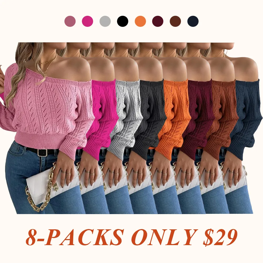 Women's Plain Textured Hollow Out Asymmetrical Neck Sweater