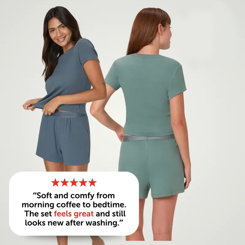 ⚡Today Only Deal🔥Women's Ribbed 2-Piece Lounge Set – Cropped Baby Tee & Sleep Shorts