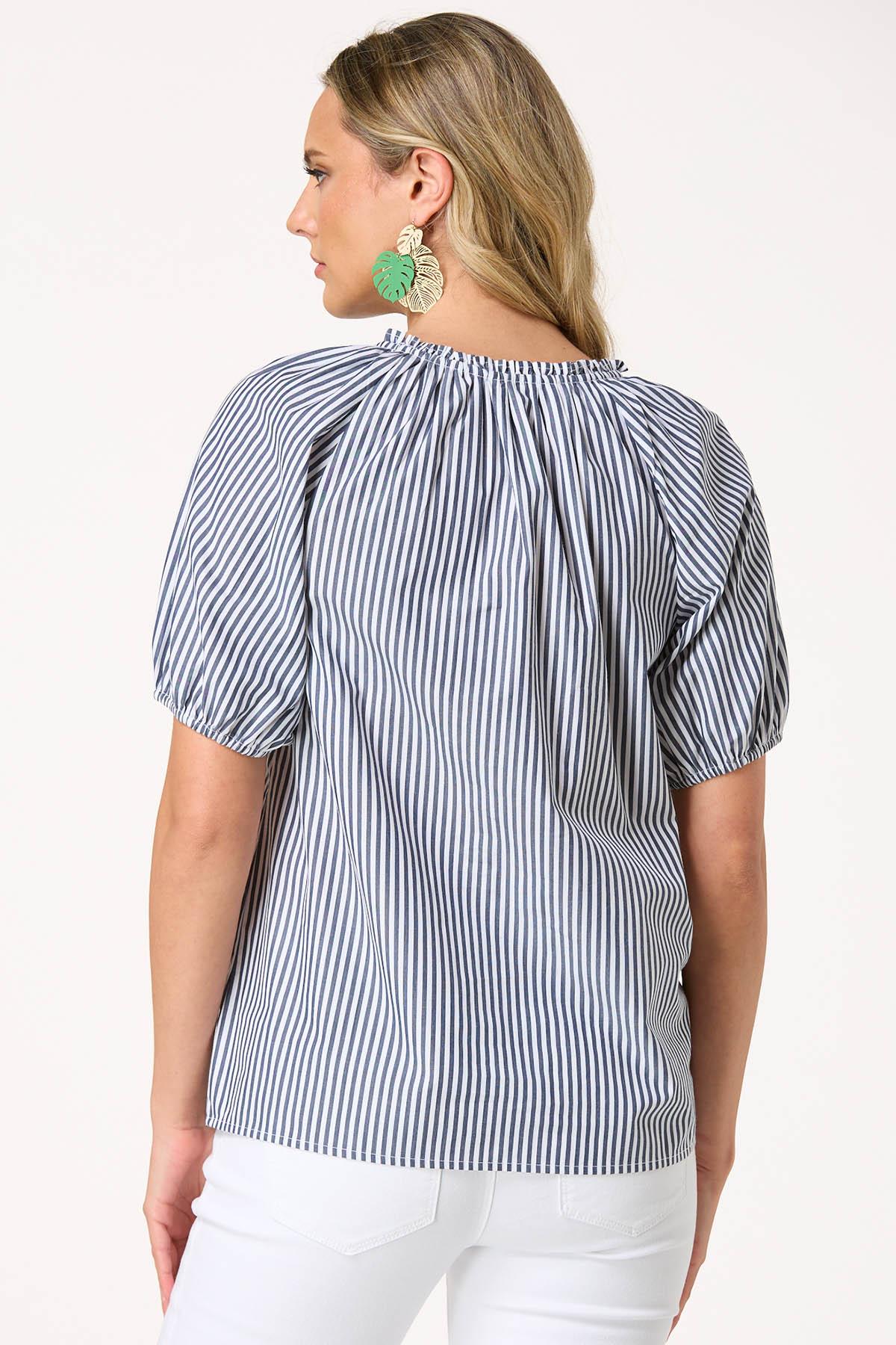 Stripe Embroidered Palm Tree Top