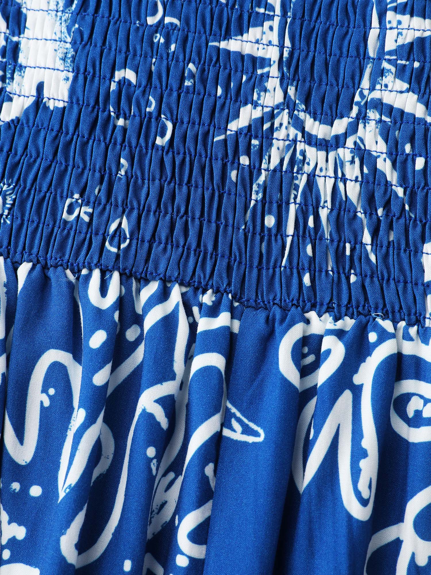 Ocean Print Shirred Adjustable Strap Maxi Dress