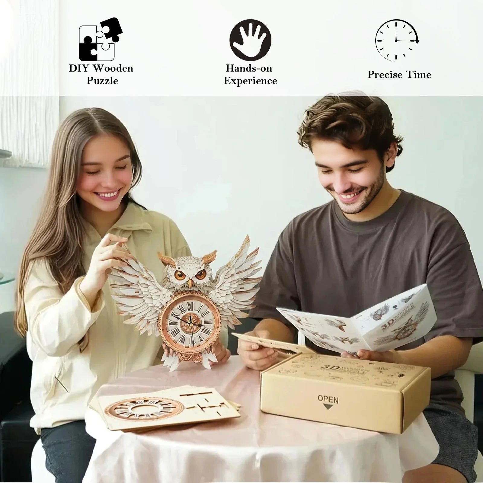 Snowy Owl– DIY Wooden Clock, 3D Puzzle Craft Kit