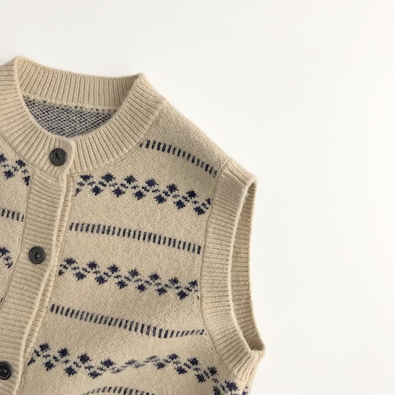Toddler Beige Vintage Jacquard Button Vest