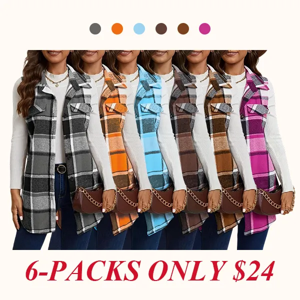 Women's Plaid Print Button Front Vest Coat