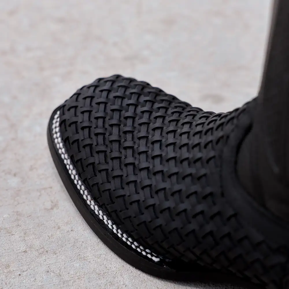 Black Basketweave Leather Boots - Square Toe