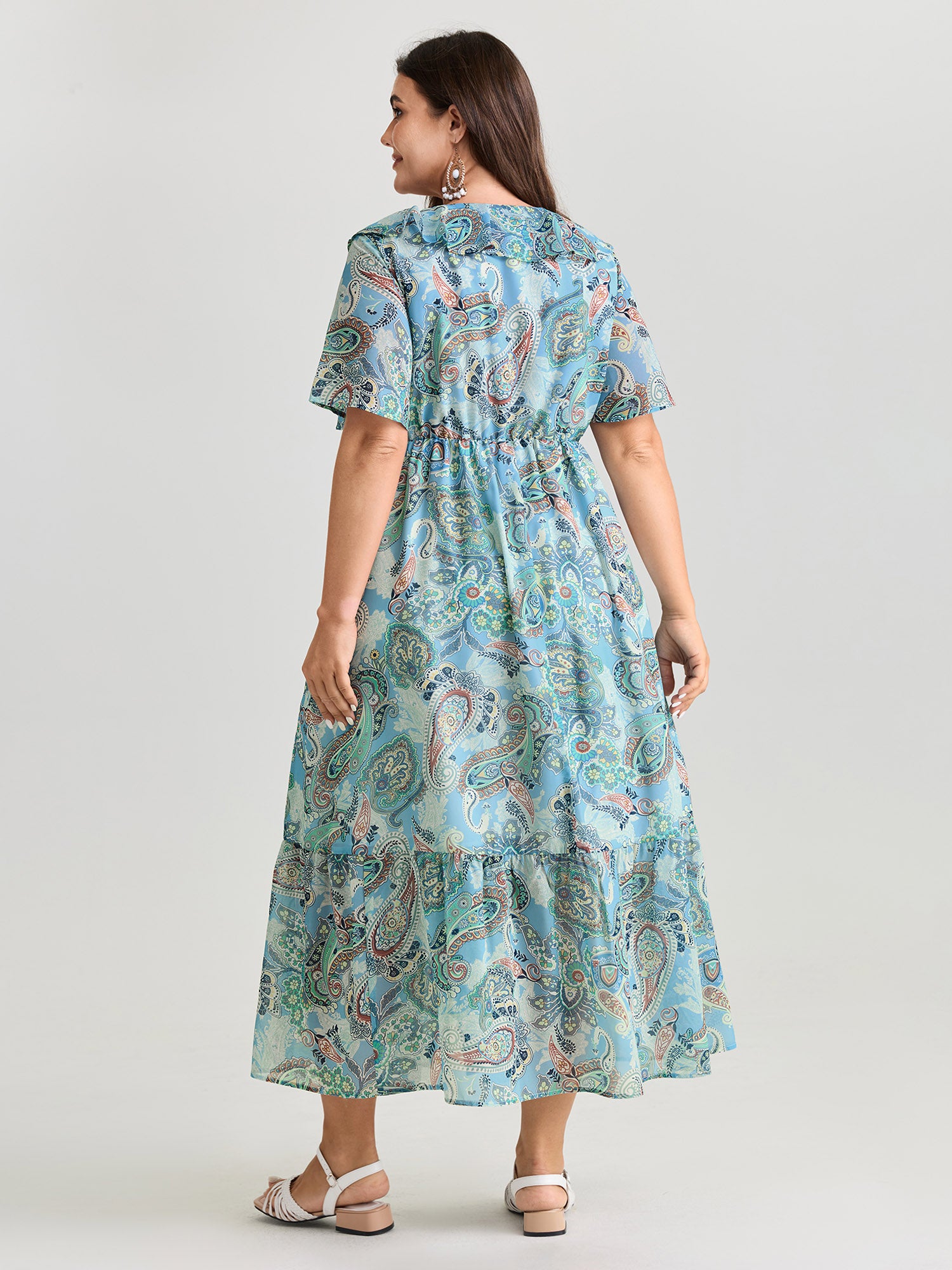 Delicate Paisley Print Ruffled Detail Maxi Dress