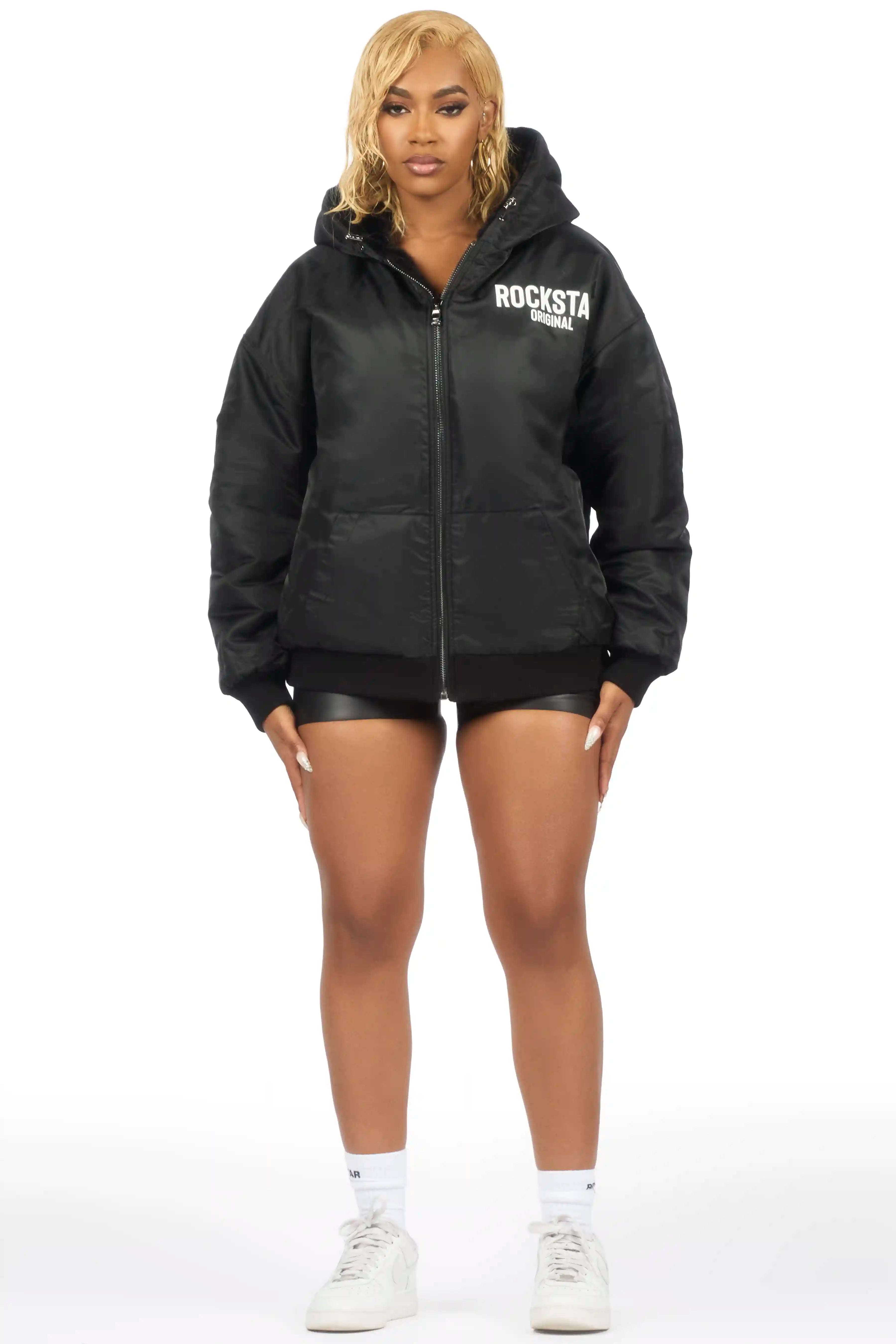 Jaleah Black Oversized Fur Jacket