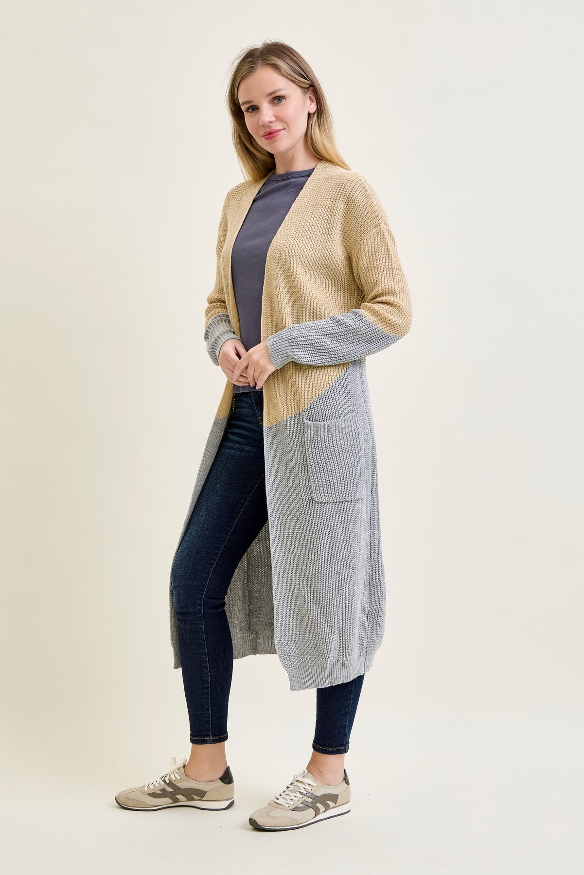 Long Duster Cardigan Beige Sweater