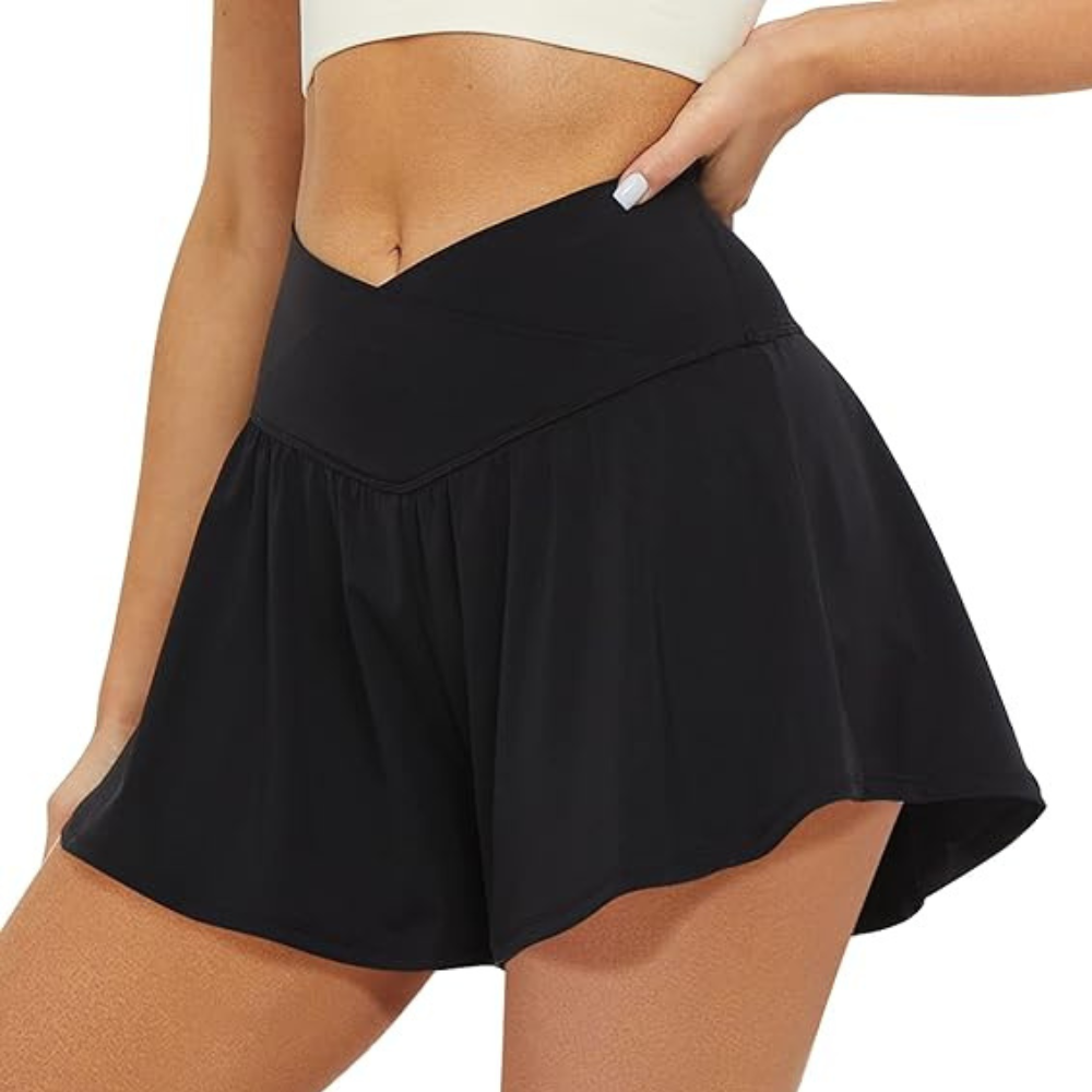 Crossover Athletic Shorts for Women 2 in 1 Flowy Running Shorts with Pockets