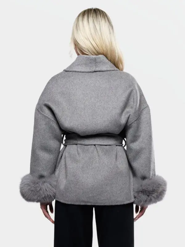 Women's Elegant Solid Color Waist Tie Plush Long Sleeve Thermal Wrap Coat