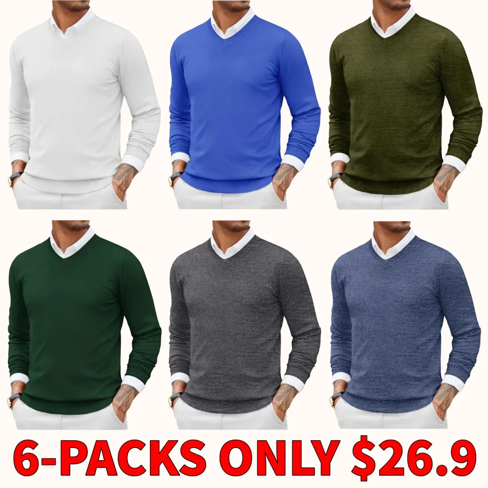 Knitted ribbed V-neck casual pullover sweater