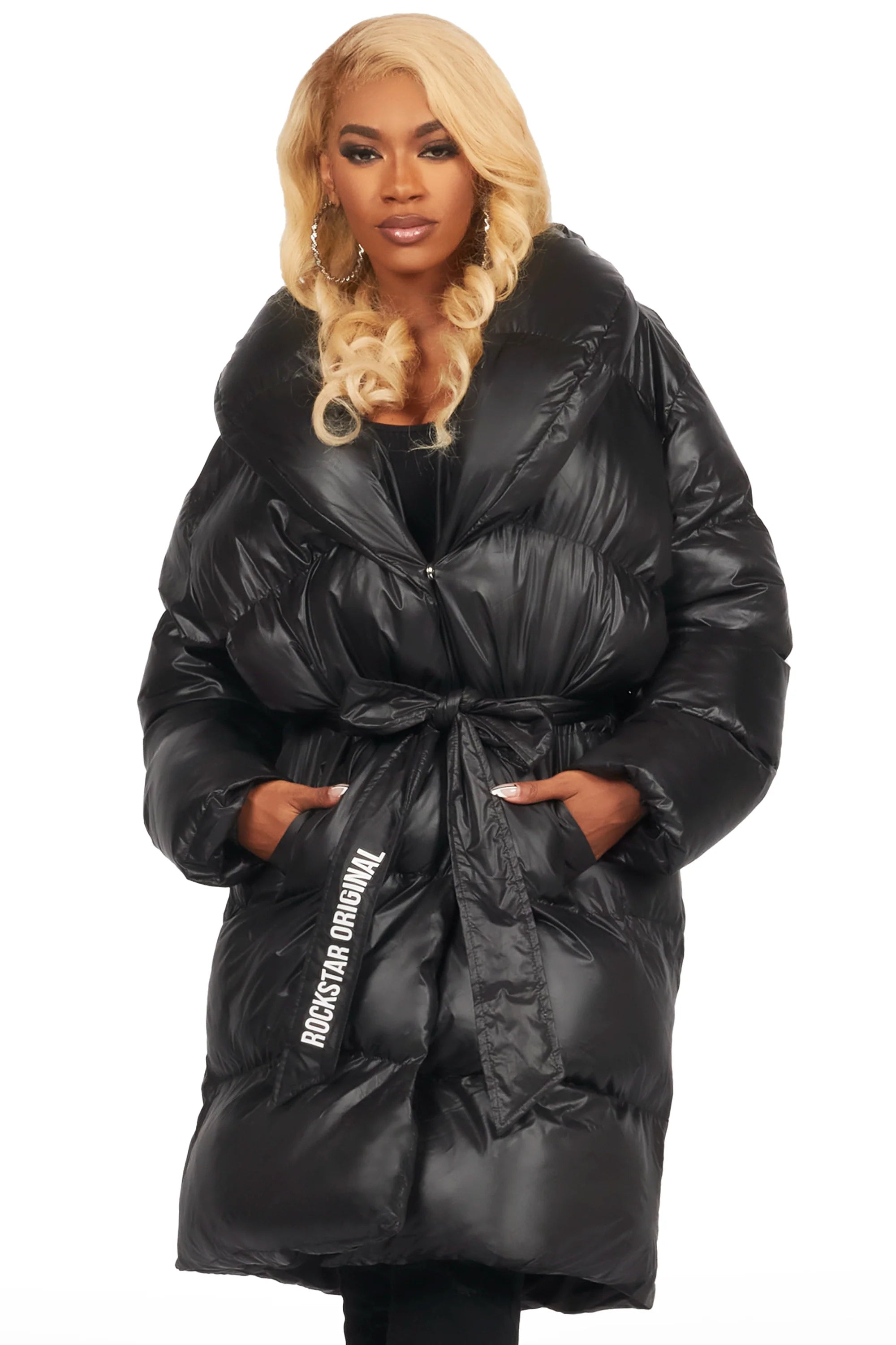 Sehrazat Black Long Wrap Puffer Jacket