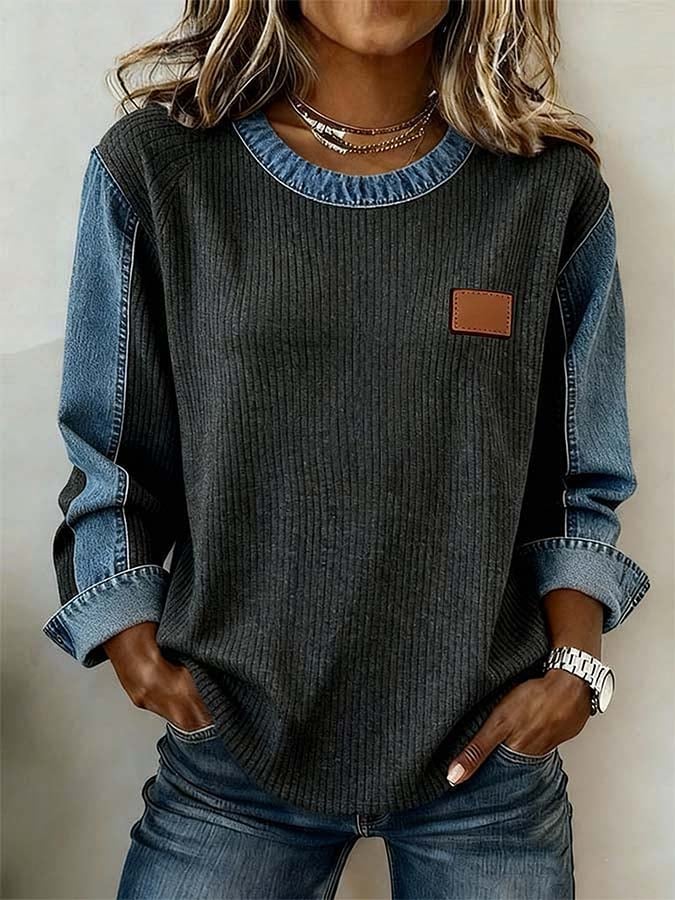 Women's Casual Crew Neck Color Block Sweatshirt
