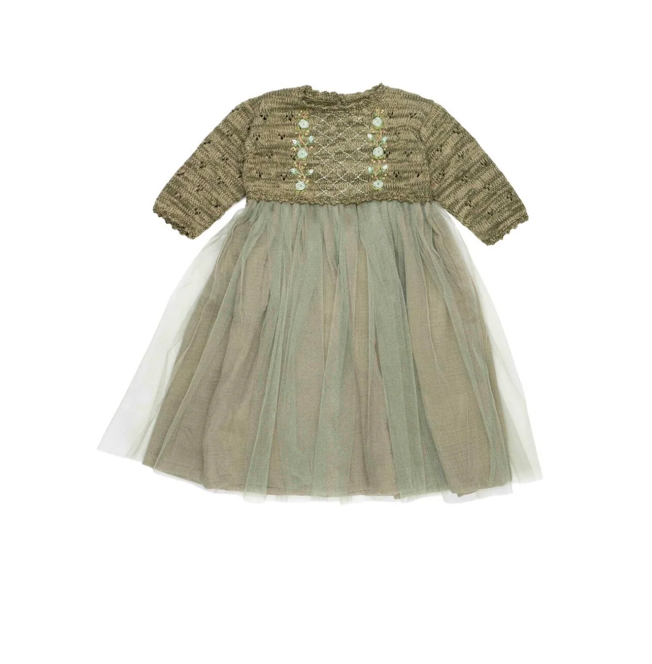 Pointelle Knit Dress- Green