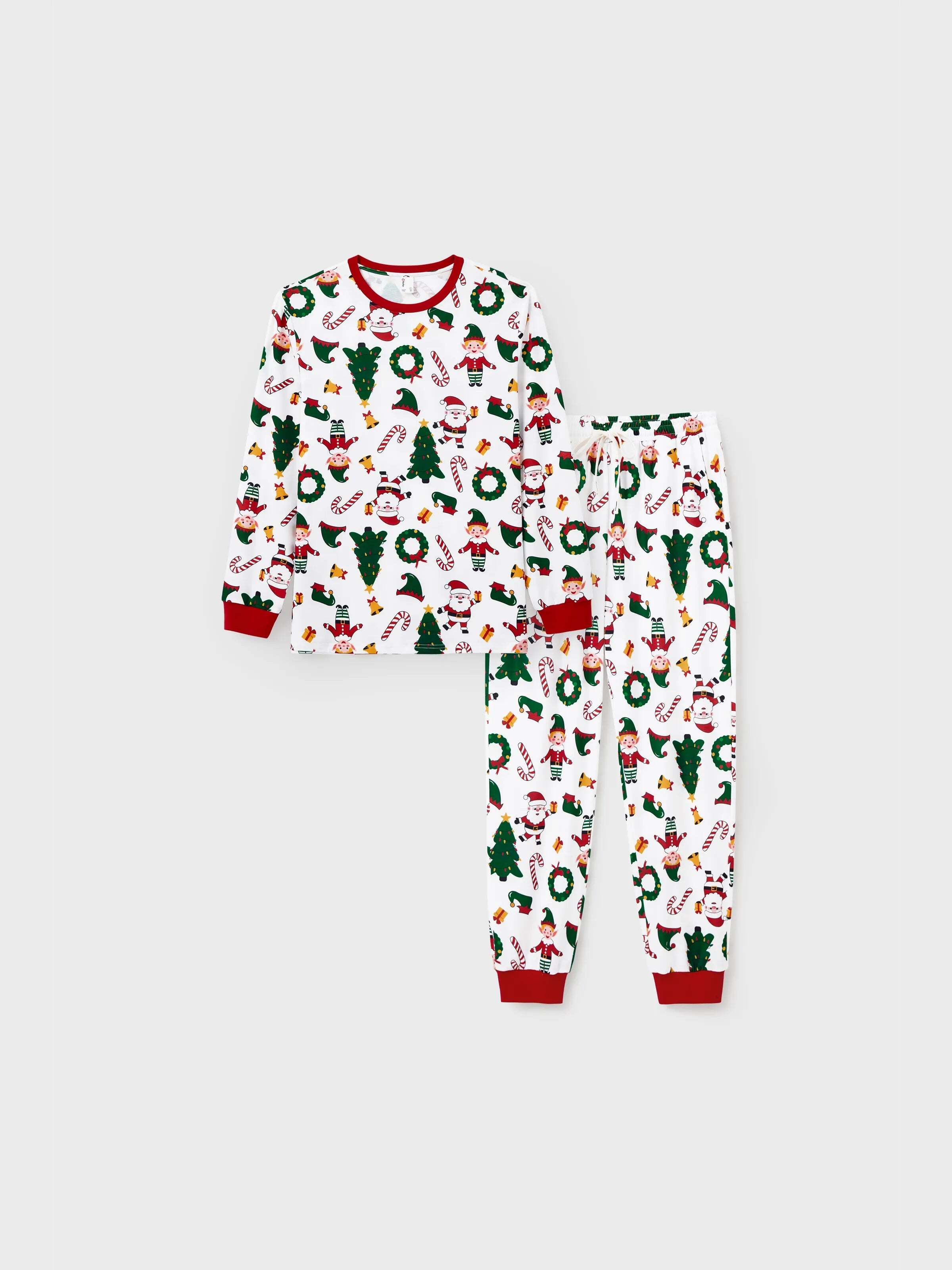Christmas Matching Family Pajamas Set Santa Claus and Christmas Tree Print Long-sleeve PJS with Christmas Socks White