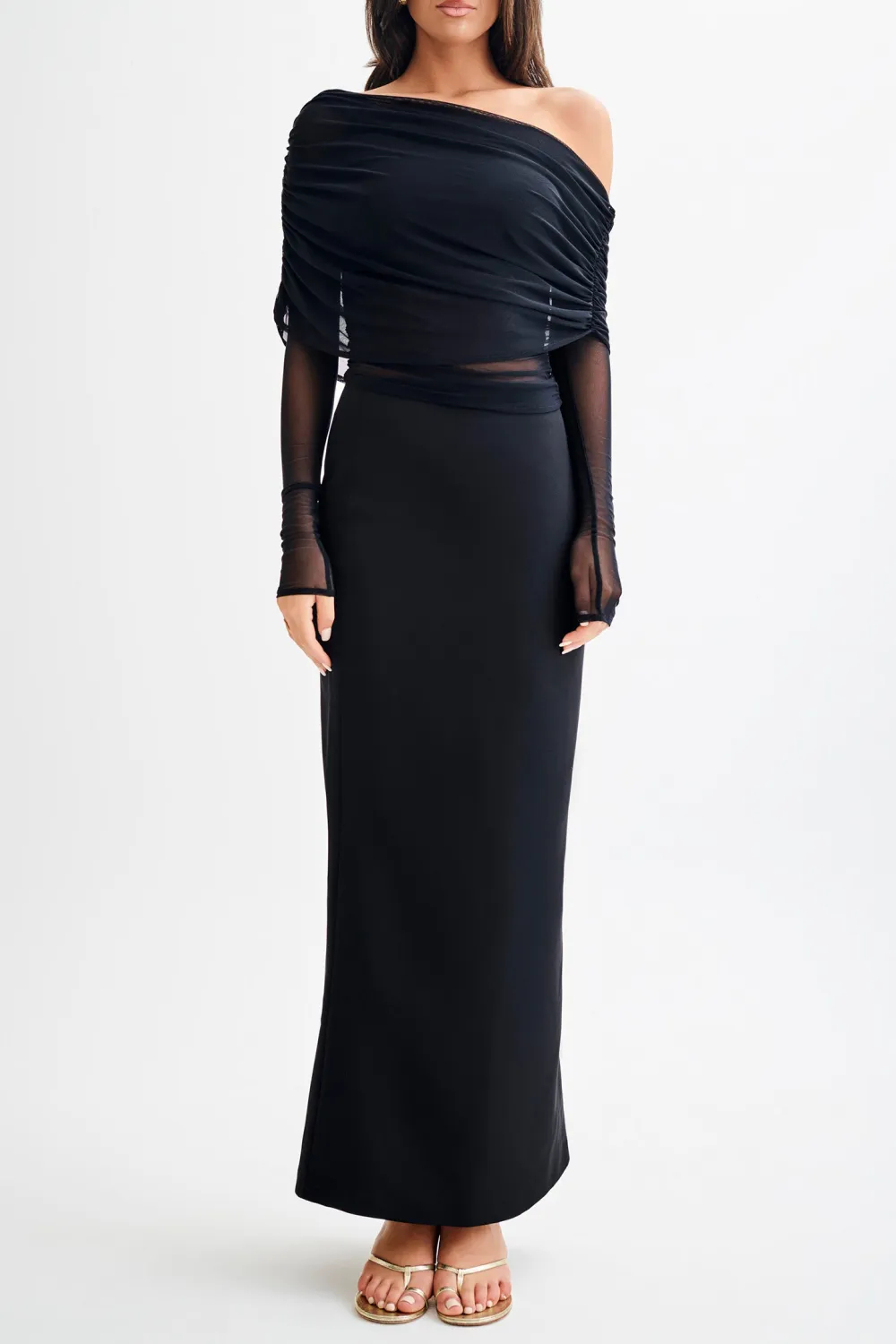 Sheer Mesh Off Shoulder Top