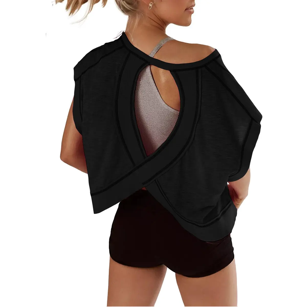 Women's Open Back Tops Y2K Short / Long Sleeve Workout Shirts Casual Yoga Athletic Gym Slouchy Crop Running Tees