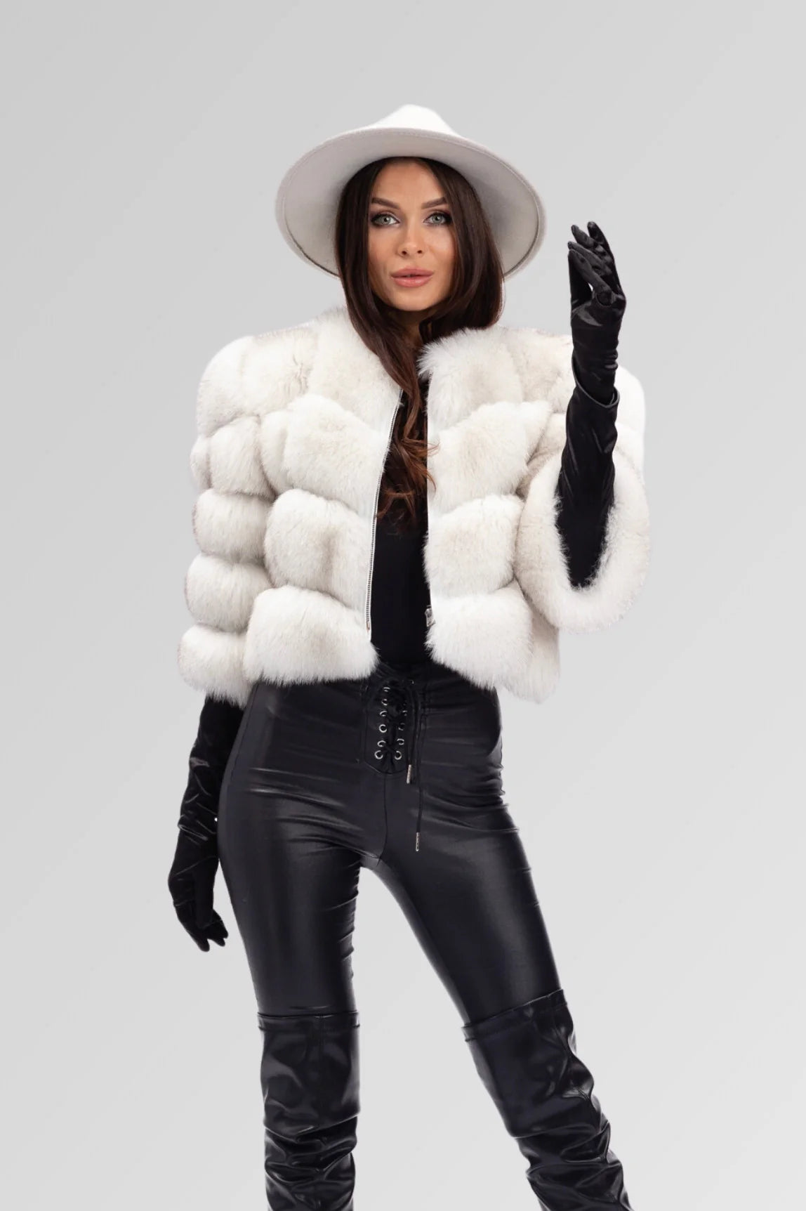 Haină din Blană Naturală de Vulpe Polară, Short, Femei, Natural 247