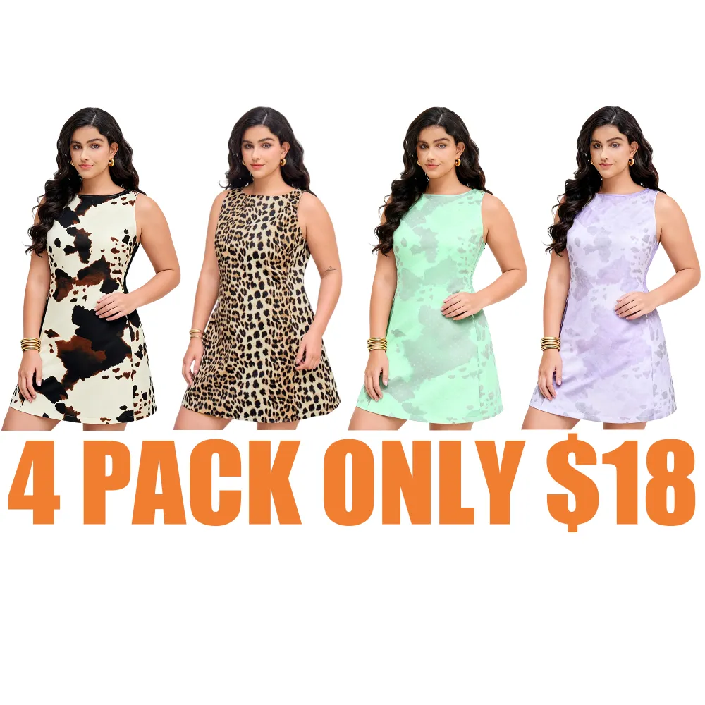 Boat Neck Leopard Print Zipper Mini Dress