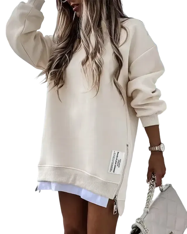 Women's pullover sweatshirt with slit casual dress