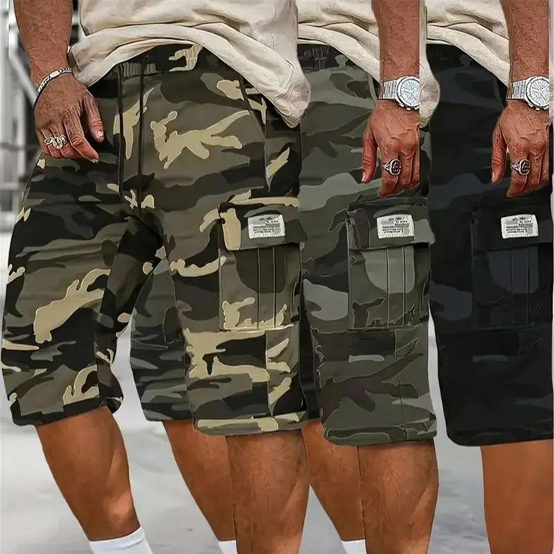 Camouflage Twill Pocket Shorts Three-Piece Set