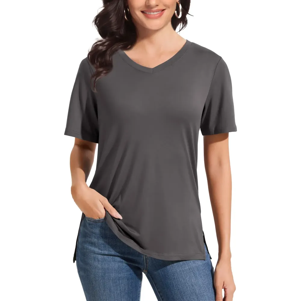 Women's Plus Size Short/Long Sleeve T-Shirts - ‌Lightweight Casual V-Neck Tops for Fall, ‌Breathable Loose Fit‌