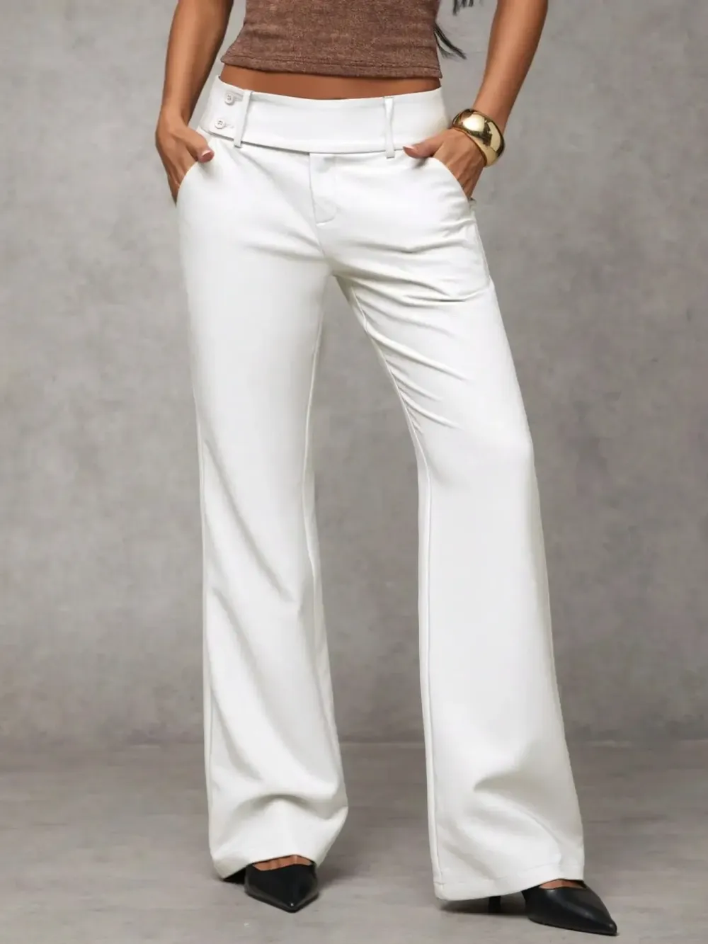 Women's Plain Pocket Elegant Casual Flare Pants, Business Casual Women's Clothing, All-Season Ladies' Apparel