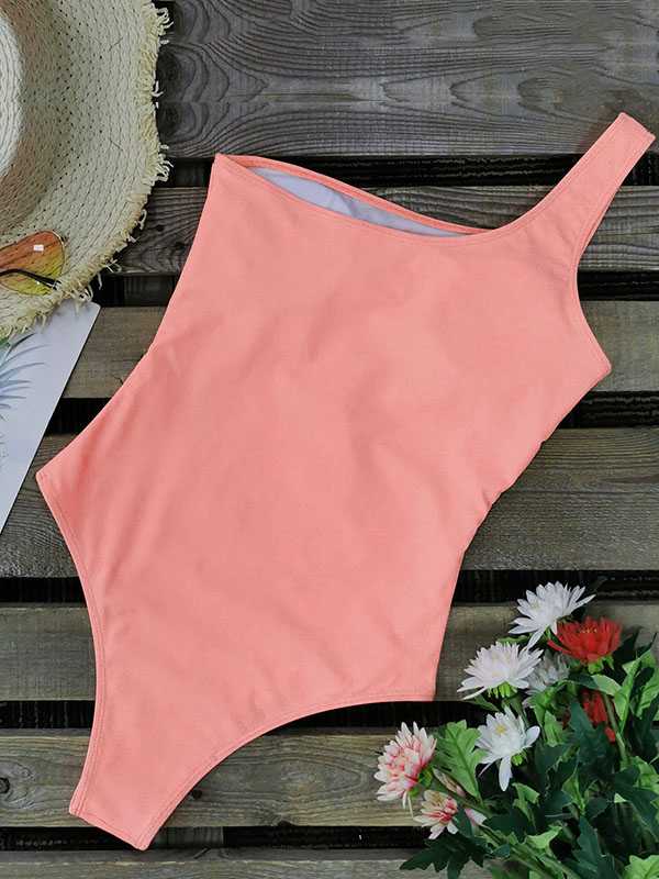 One-Shoulder Belted Chinlon One-Piece Swimwear
