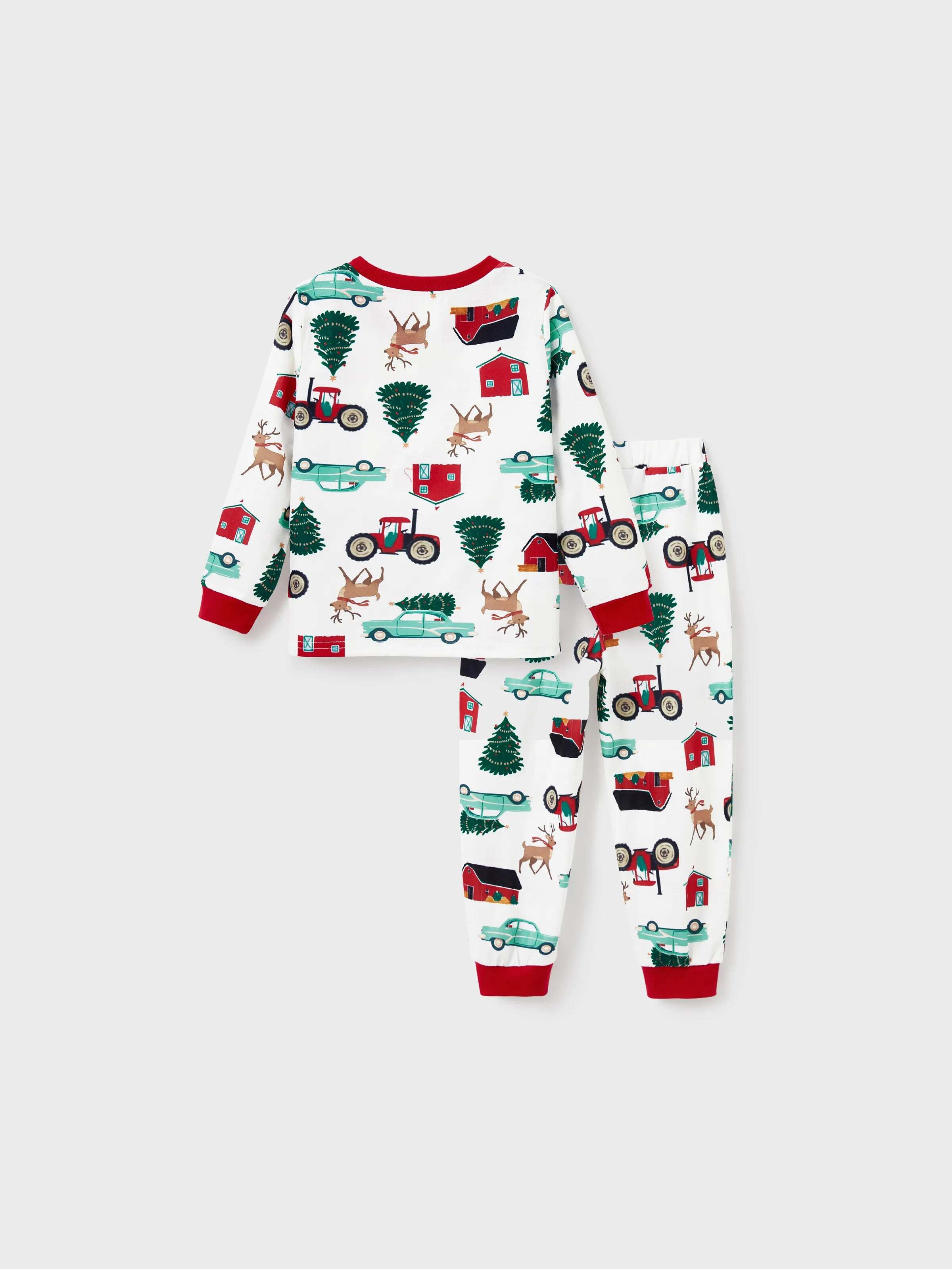 Christmas Matching Family Pajamas Set Reindeer and Car Print PJS with Christmas Socks Red
