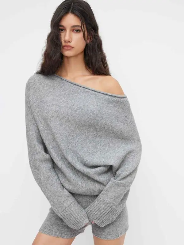 Asymmetrical Neck Long Sleeve Top & Low Rise Shorts Set