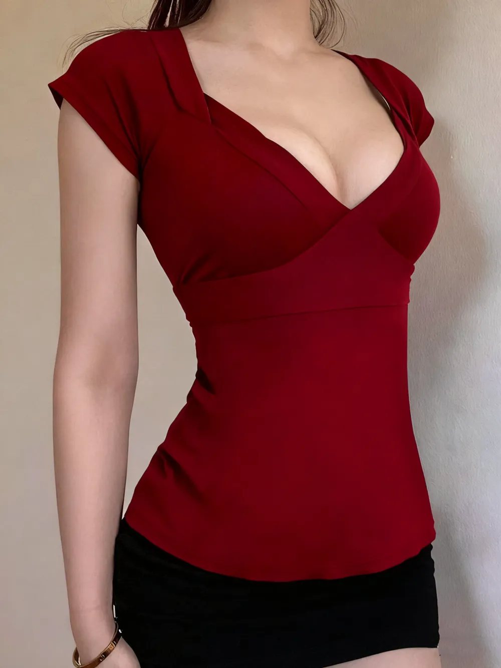 Women's Plain Tee, Basic Casual Minimalist Short Sleeve Slim Fit T-shirt