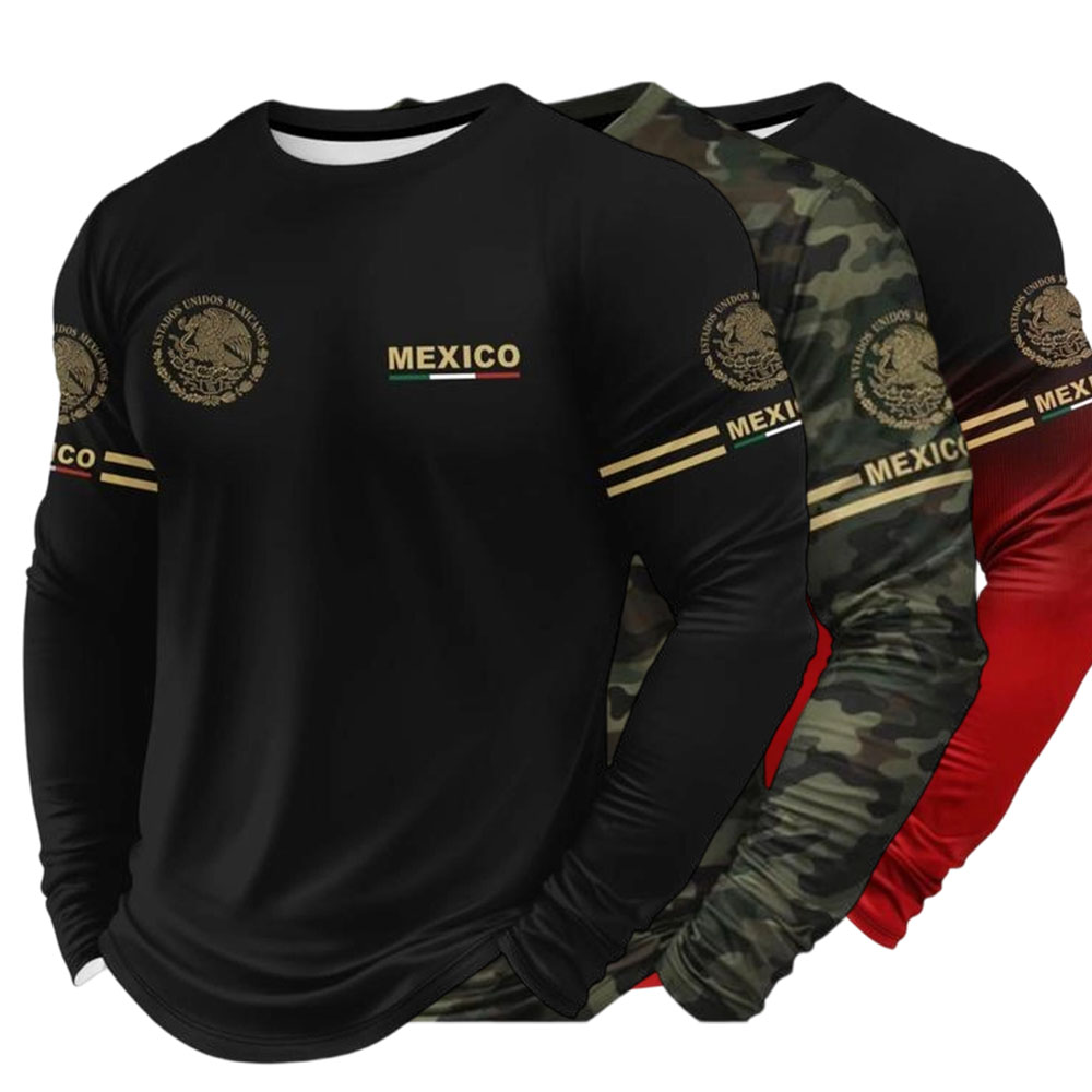 Men's 3D Print Long Sleeve T-Shirt, Breathable Comfort, Fitted Crop Top, All Seasons Wear