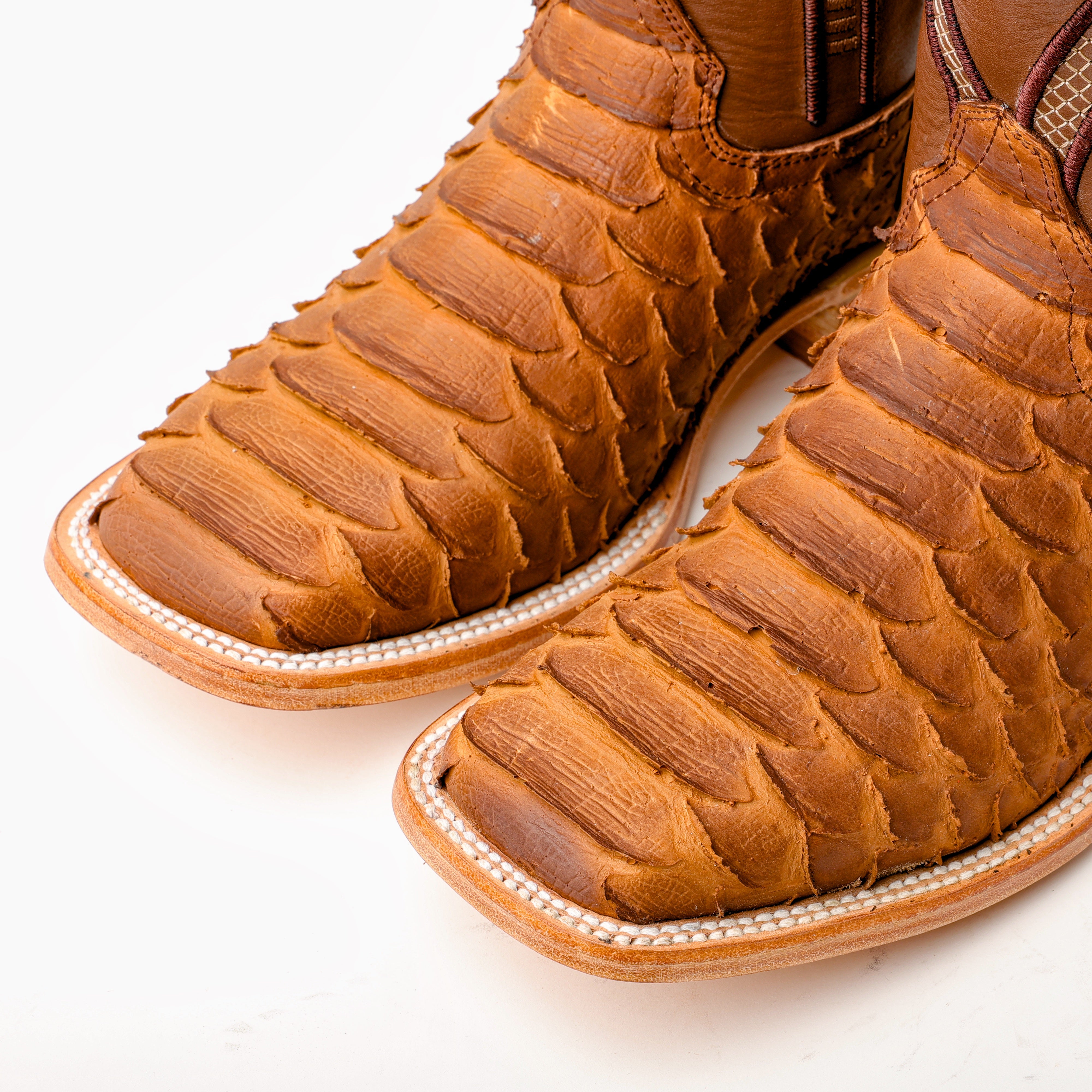 Matte Tan Jumbo Python Leather Boots - Square Toe