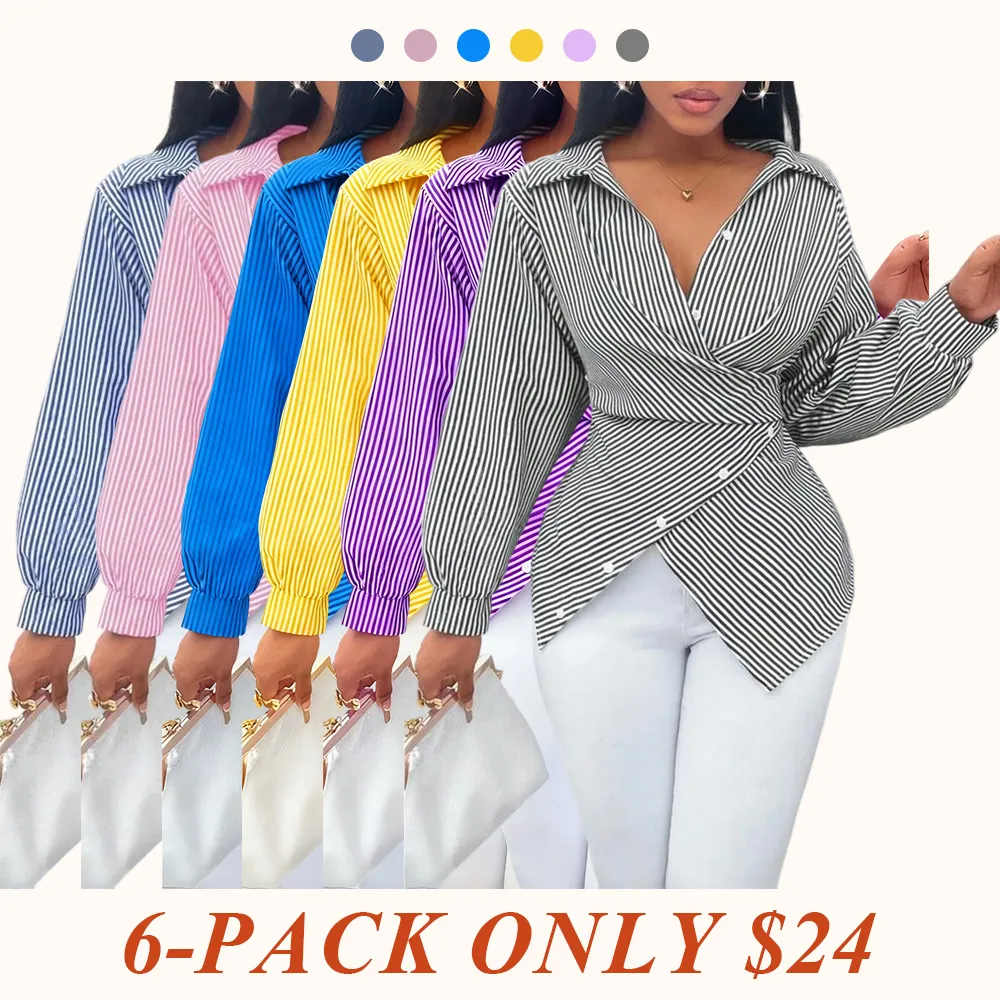Women's Asymmetrical Striped Print Button-Up Shirt