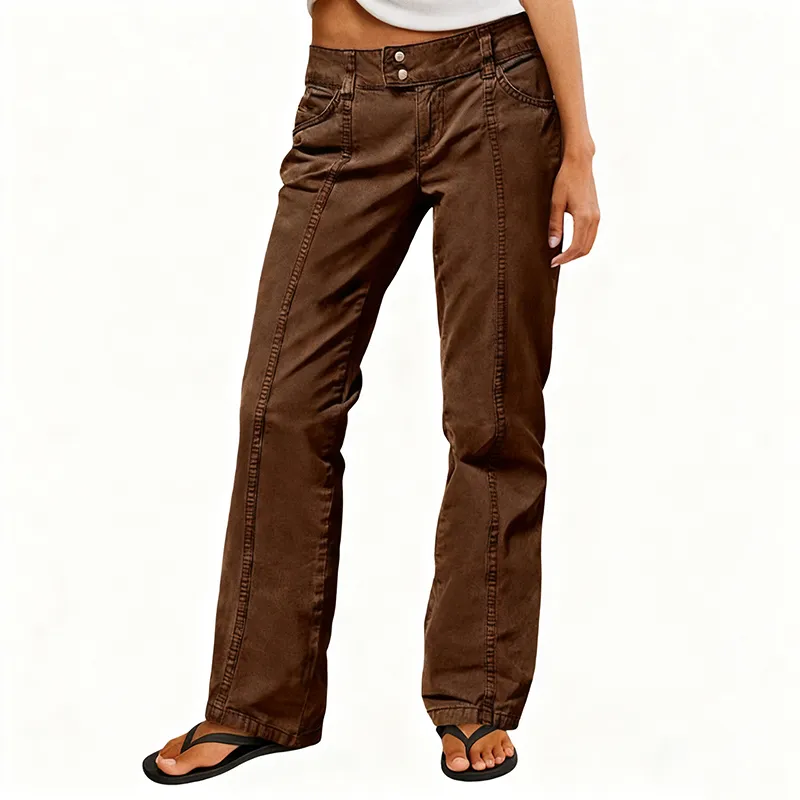 Mid Rise Straight Leg Pants women’s clothes Stretchy Fabric