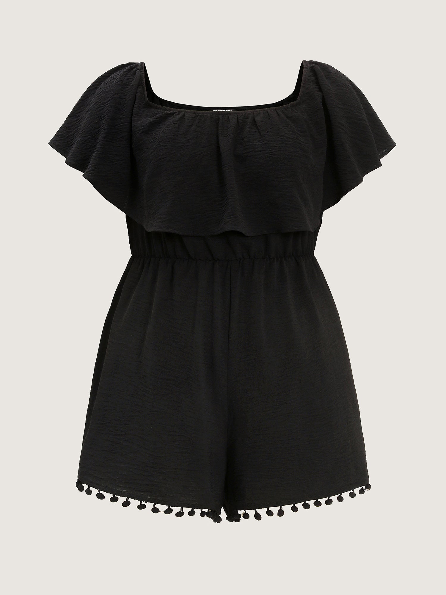 Off-Shoulder Tassel Hem Romper