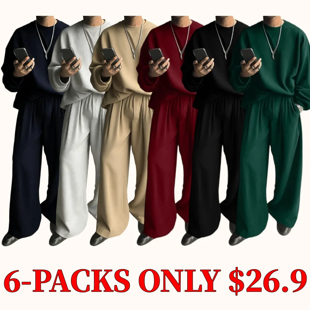 Men's stylish and simple solid-color casual two-piece set