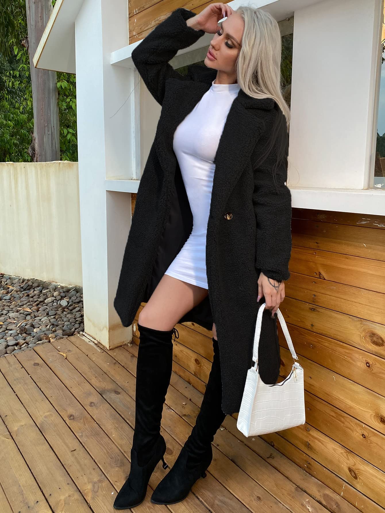 RAOGE Jackets for Women Jackets - Single Button Teddy Midi Coat