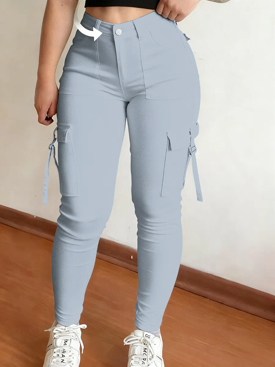 Women's Plain Multi-pocket Denim Cargo Pants