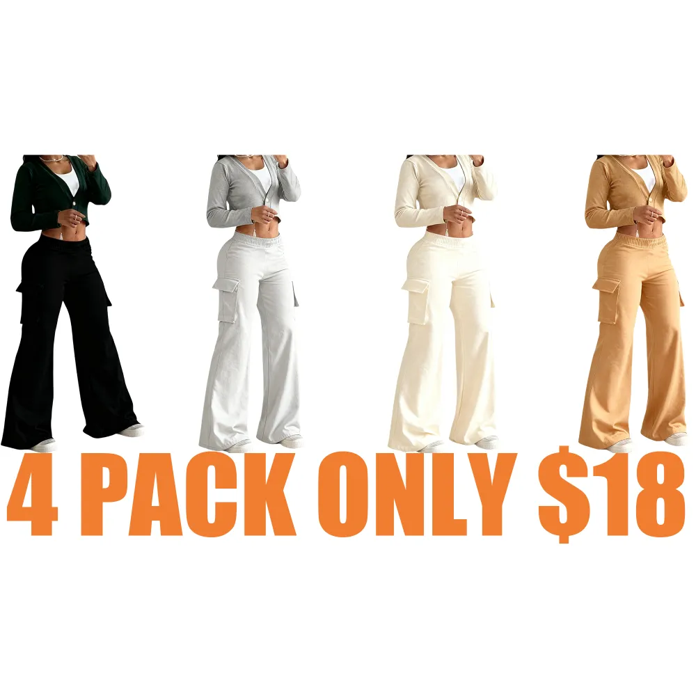 Women's Solid Color Flap Pocket Pants