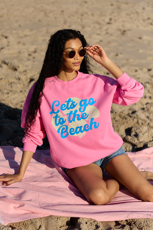 Let's Go To The Beach Pink Graphic Sweatshirt
