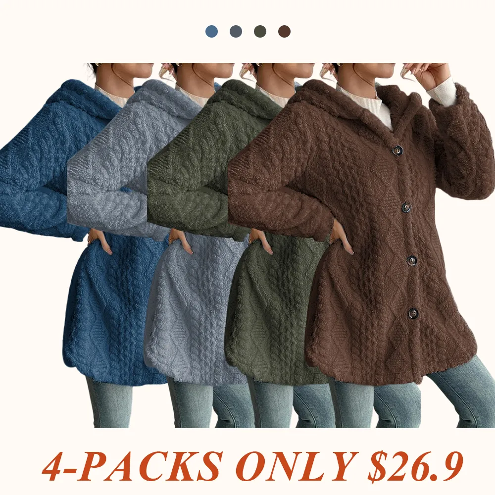 Women's Solid Color Fuzzy Hooded Jacket
