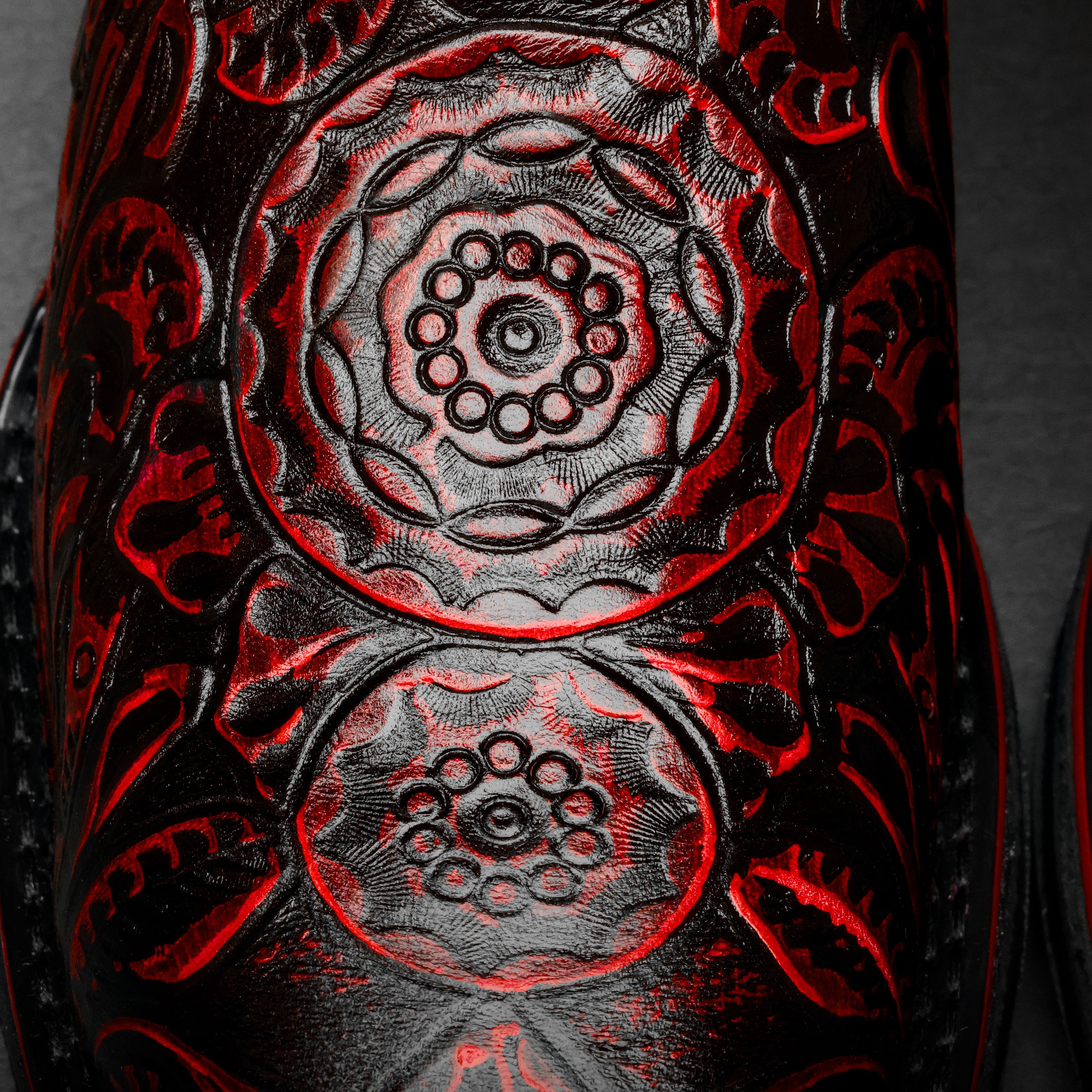 Black Cherry Hand-Tooled Leather Boots With 3D Lightweight Sole - Composite Toe