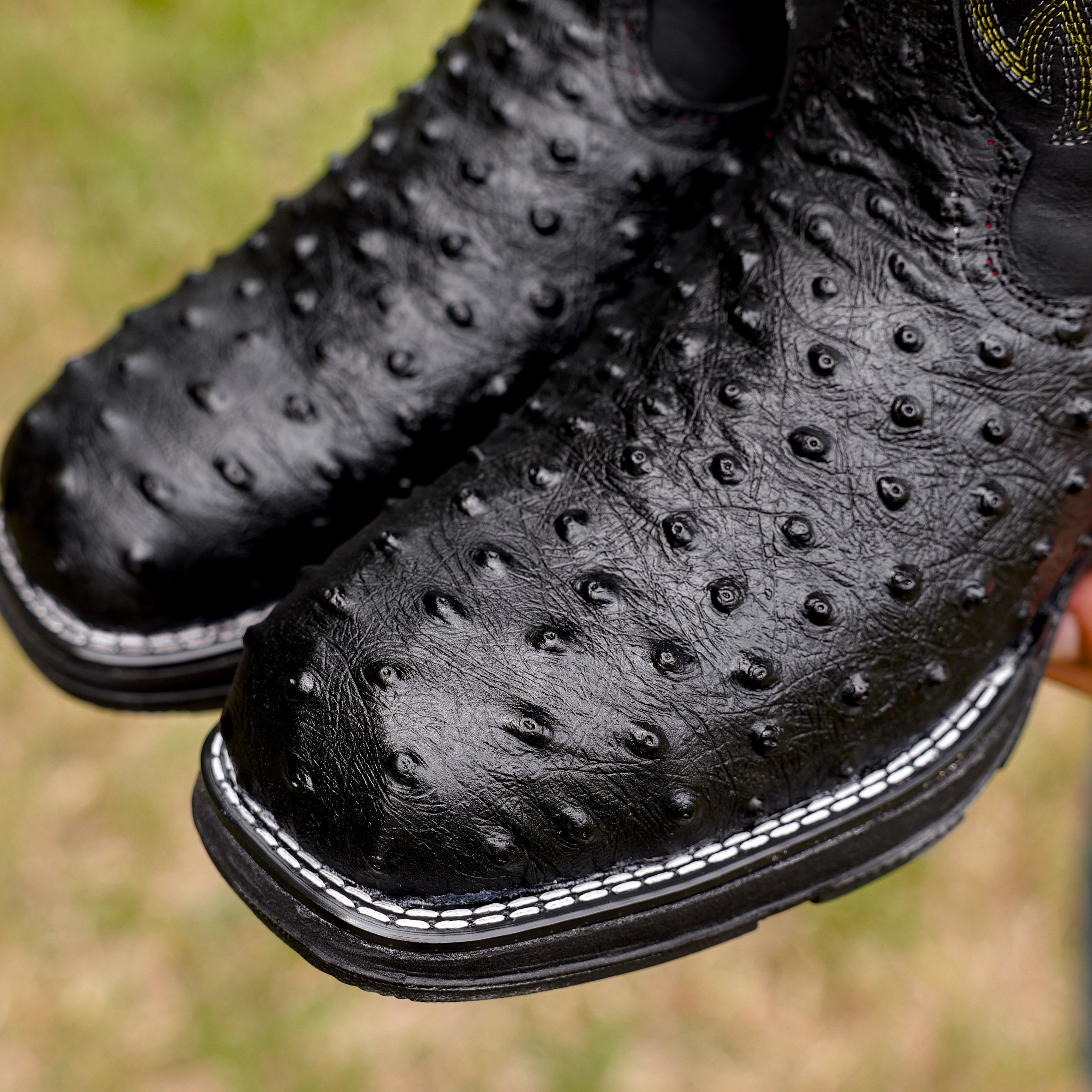 Black Ostrich Leather Boots With 3D Lightweight Sole - Composite Toe