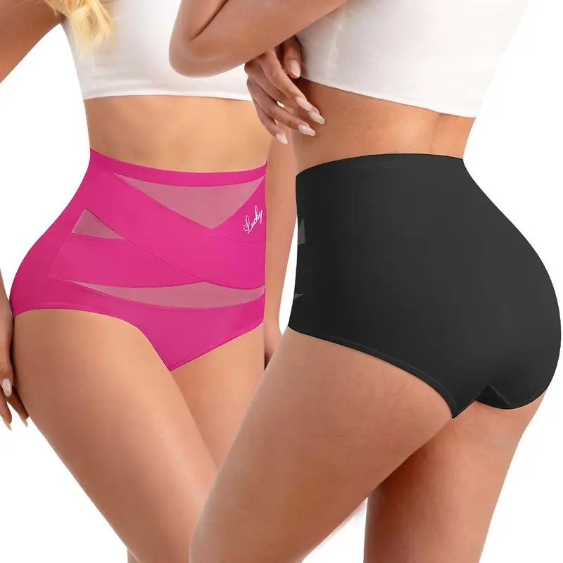 Women's High-Waist Panties,Cross-Mesh Panel Underwear,Ultra Soft Comfort Fit Briefs