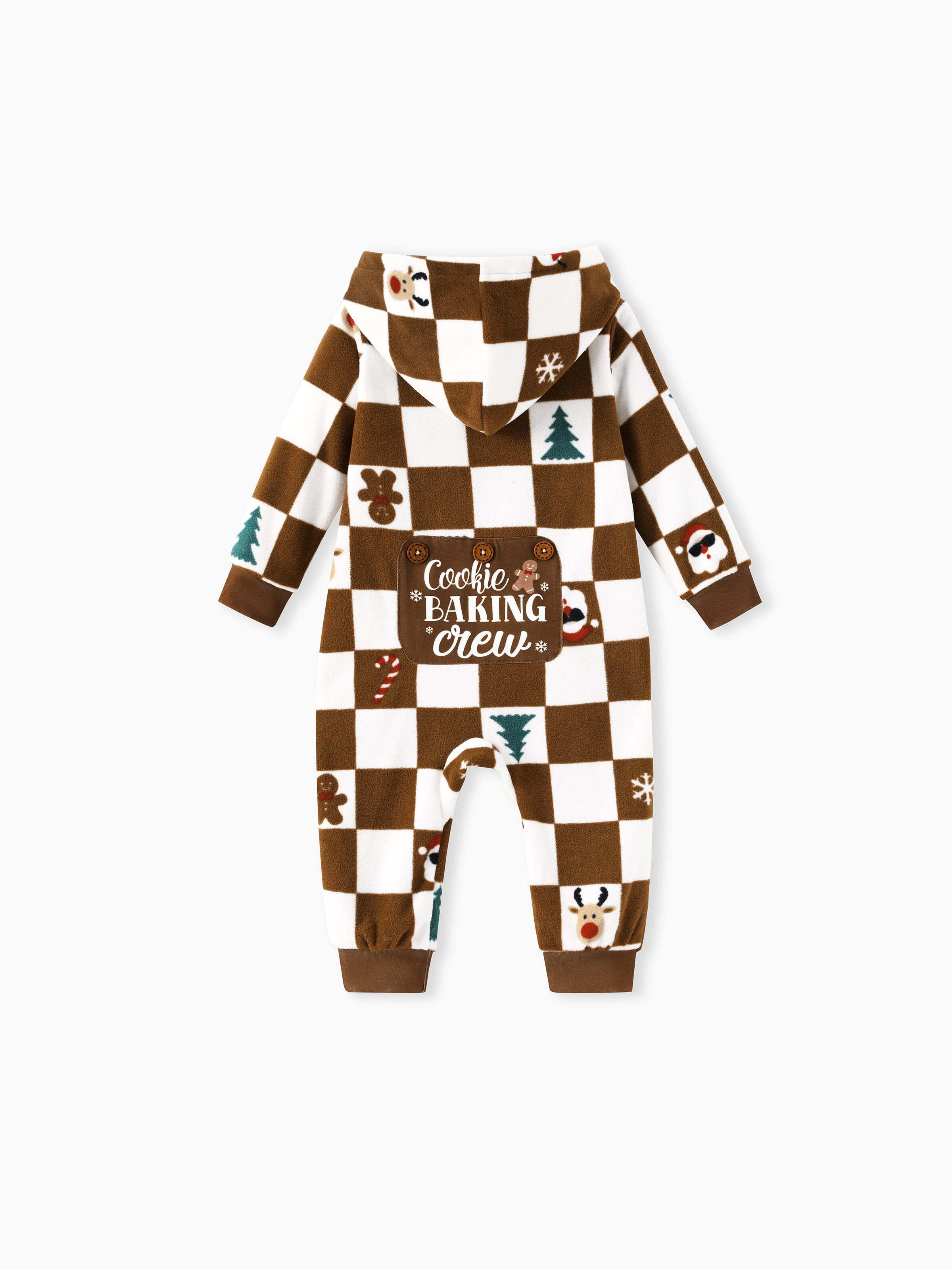 Christmas Onesies Matching Family Fleece Hoodie Pajamas Set Gingerbread Christmas-theme Plaid Print PJS with Christmas Socks Color block
