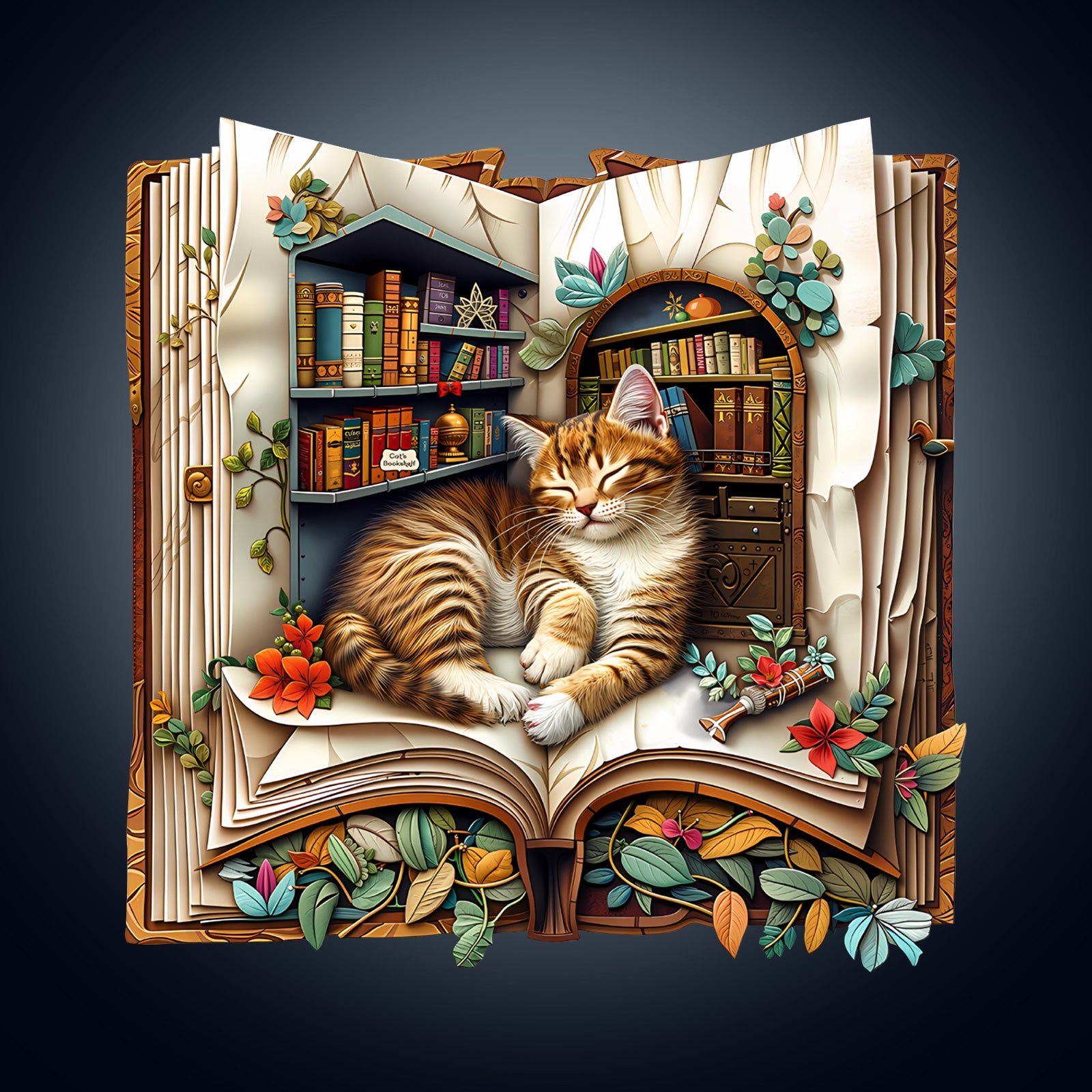 Cat in the book Wooden Jigsaw Puzzle